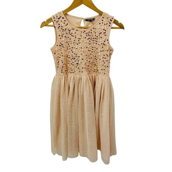 George Girls Size 12 Rose Gold Sequin Tulle Dress Party Special Occasion - Picture 2 of 5